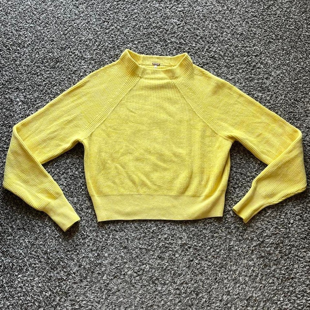 Free People Yellow Cropped Mock Neck Dolman Raglan Sleeve Sweater Womens Size S